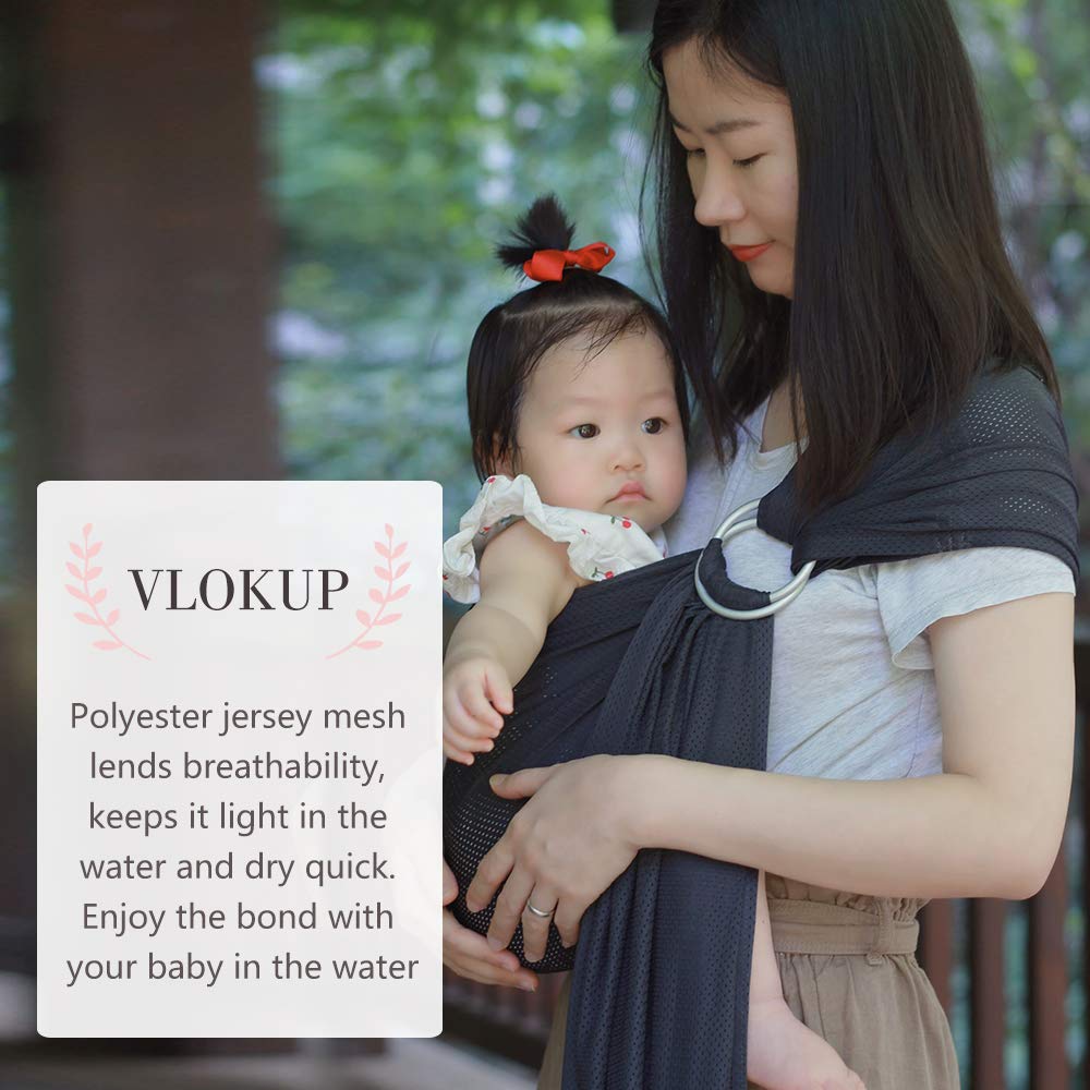 Baby Water Ring Sling Carrier | Lightweight Breathable Mesh Baby Wrap for Infant, Newborn, Kids and Toddlers | Perfect for Summer, Swimming, Pool, Beach | Great for Dad too Grey