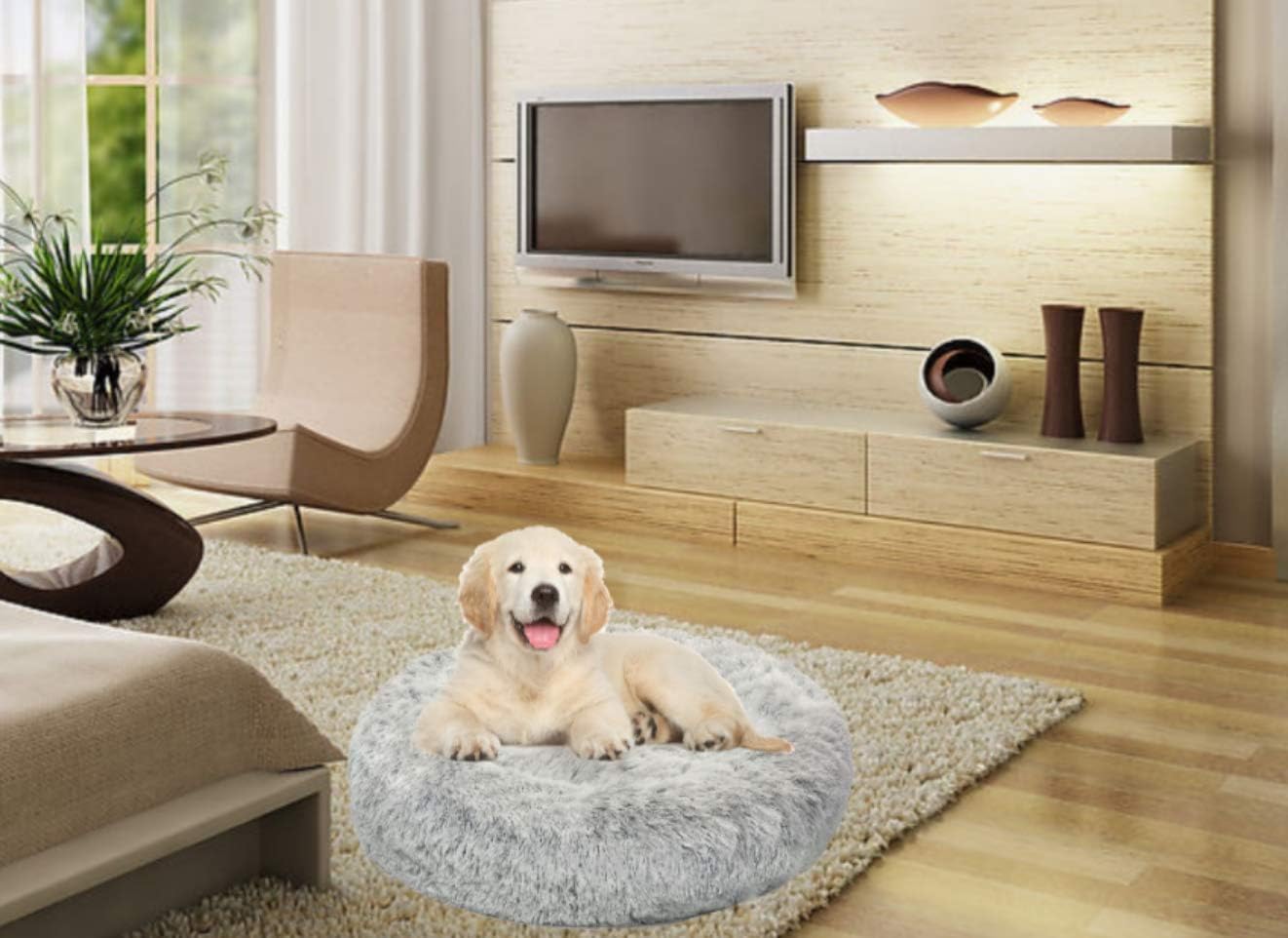 Mr. Peanut's OrthoPlush Two Tone Extra Fluff Faux Fur Donut Pet Bed (Small, Gray)