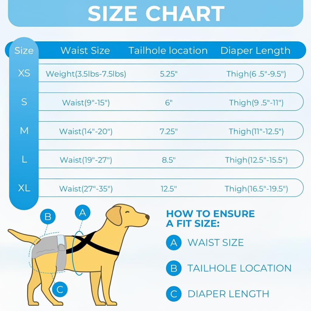 Washable Female Dog Diaper with Suspender - 3 Pack Reusable Super Absorbent Leakproof Fixed Doggie Diapers for Dogs in Heat Cycle