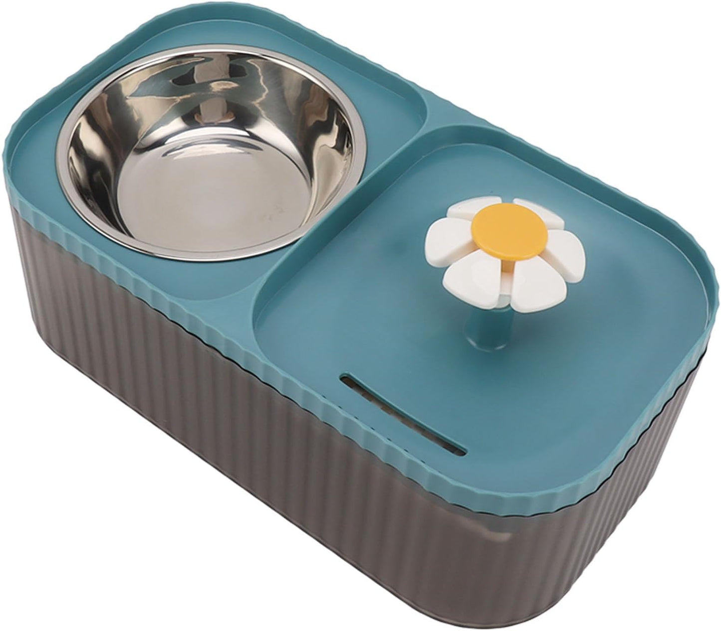 Water Bowl Fountain,Cat Feeder and Water Dispenser,Cat Water Fountain Food Bowl High Capacity Quiet 2 in 1 Pet Feeder Water Dispenser Feeding Machine for Cats and Dogs (Blue)