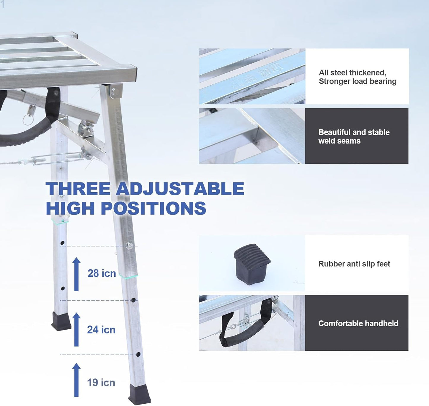 Work Platform Adjustable Height Steel Portable Scaffolding Platform 380 LBS Load Capacity 38''X12 Folding Step Ladder Drywall Painting Stool (38inch)