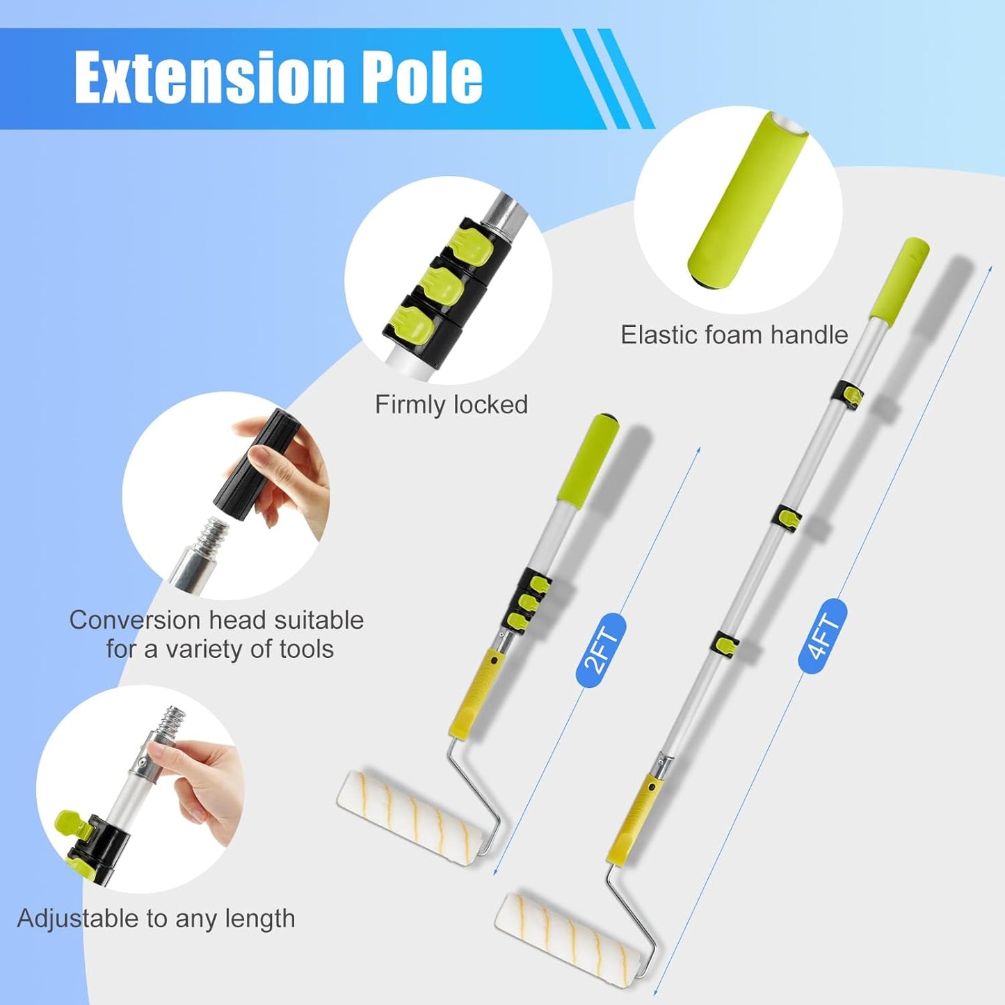 Paint Roller Kit, 29 Pcs Complete Paint Set with 2-4FT Extension Pole, Paint Rollers 9 Inch, 4 Inch Small Paint Rollers, Paint Brushes, Tray, All-in-One Painting Supplies for House Painting