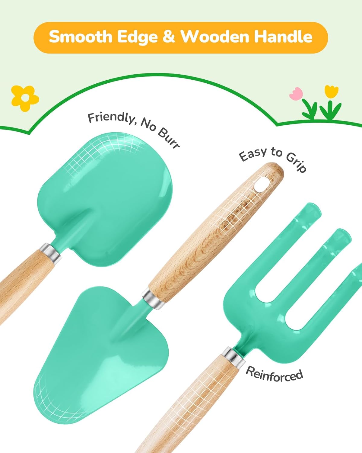 Kids Gardening Set Toys,Includes Metal Trowel,Transplanting Shovel,Garden hat,Rake,Apron,Gloves,Watering Can,and Tool Organizer Bag (Lake Green)