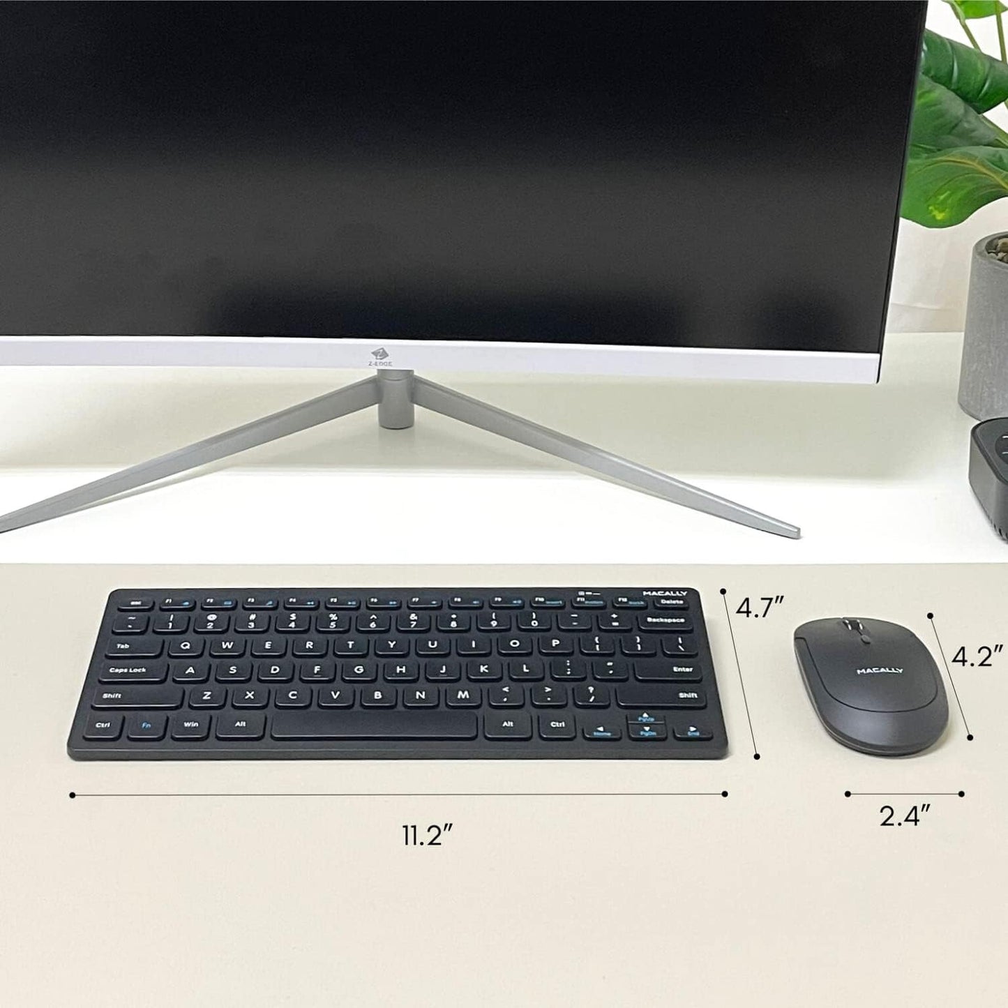Macally Small Wireless Keyboard and Mouse Combo - Quiet Productivity Duo - 2.4G Wireless Keyboard Mouse for PC - 78 Key Mini Keyboard and Mouse with Slim Body, Click Buttons, and 3 DPI Modes
