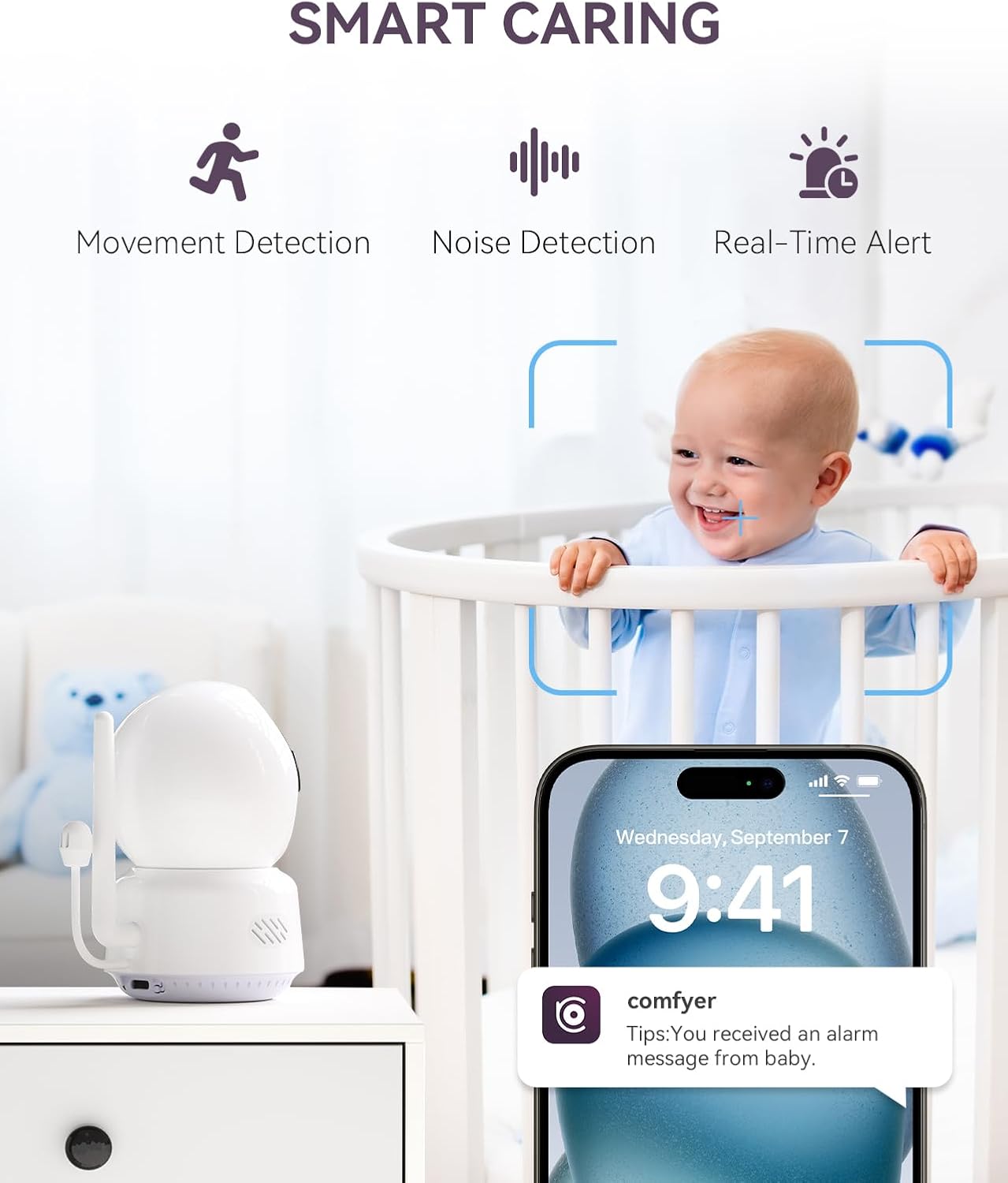 Hybrid Video No WiFi & Smart WiFi Baby Monitor - 5" 1080P Split Screen & 2K Camera App Control, Motion Alerts, Sound Detection, HD Night Vision, 5050mAh Battery,Triple Security, 1600ft Range