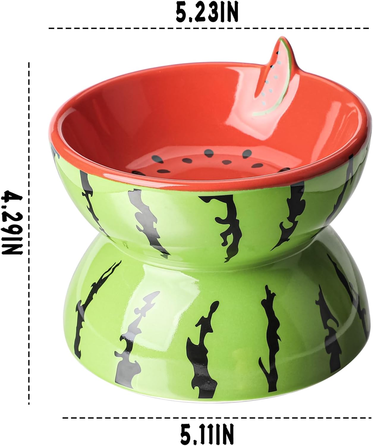 Ceramic Elevated Cat Food Bowl for Indoor Cats Tilted Food Bowls Cute Raised Cat Dish for Flat Faced Cats and Kitten (Watermelon Shaped, Medium)
