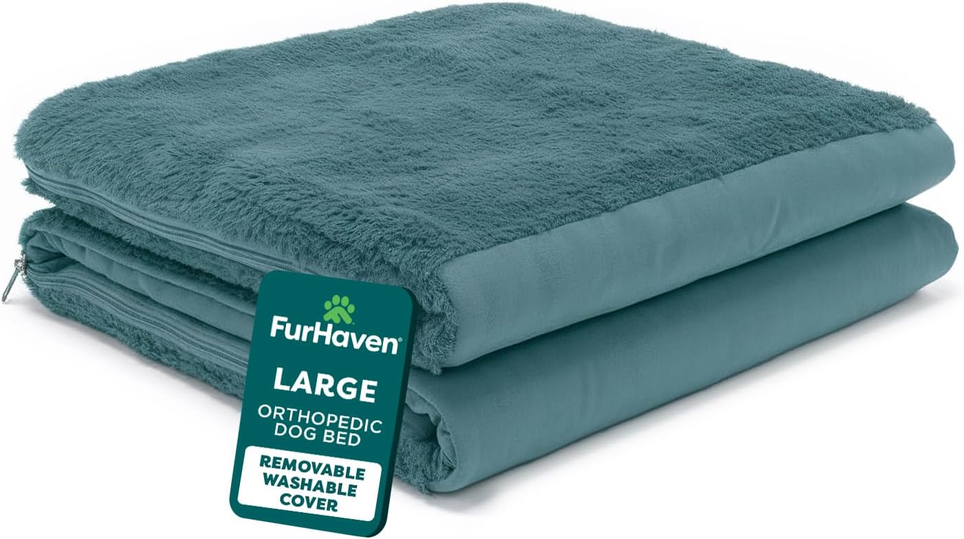 FurHaven Replacement Dog Bed Cover, Classic Sofa Design with Ultra-Plush Sleep Surface for Protecting Pet Mattresses, Zippered & Machine Washable, Large, Plush & Suede, Deep Pool