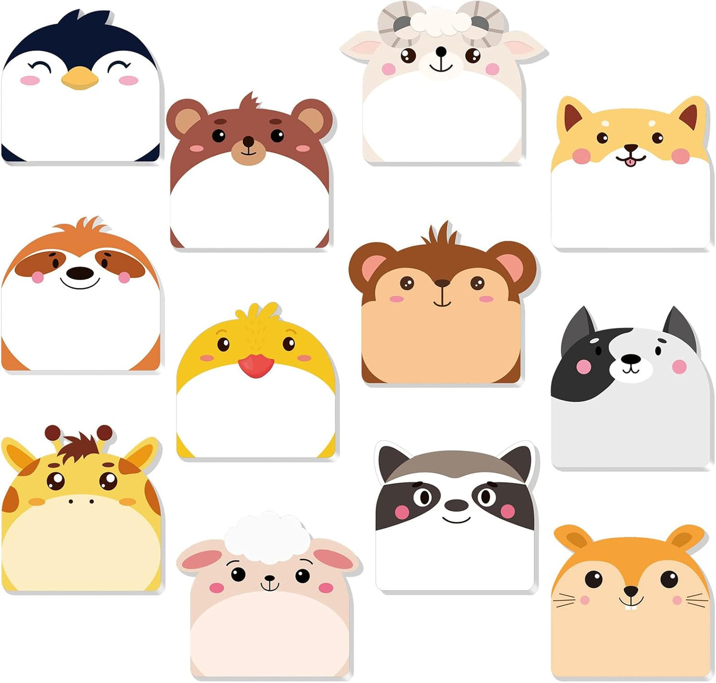 Yinder 24 Pads Cute Animal Sticky Notes Fun Kawaii Animal Sticky Notes Pads Bulk Cartoon Memo Self Adhesive Gift for Veterinary Tab Office School Party Supplies