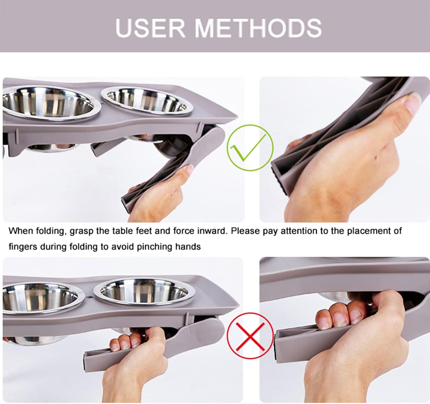 Elevated Dog Bowl Stand, Adjustable Elevated Dog Bowls with 2 Stainless Steel Food & Water Bowls, Raised Dog Feeder with a Folding Shelf,M-Double