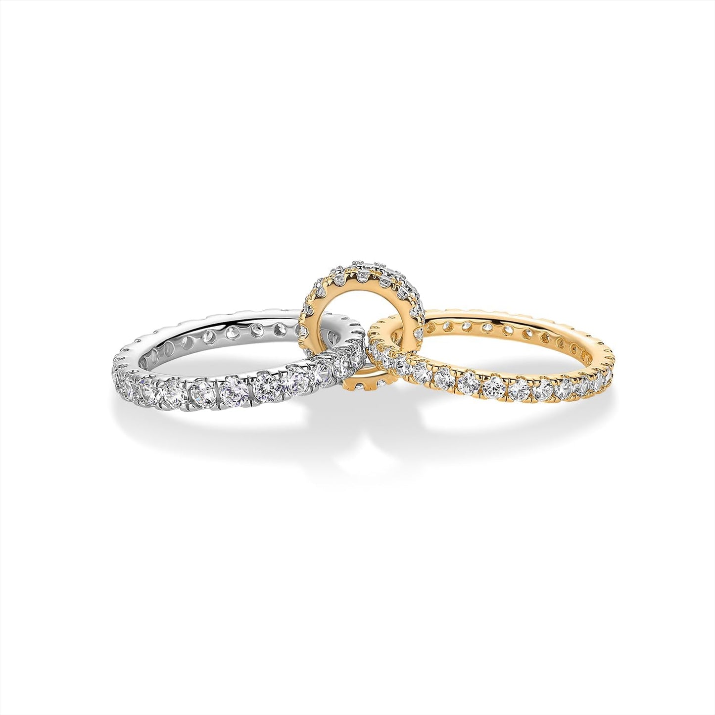 PAVOI 14K Gold Plated Interlocking Ring for Women - Chunky Connected Bands Interlock Stackable Rings for Women - Trendy Cubic Zirconia Two Tone Interlocked Multi-Band Statement Jewelry