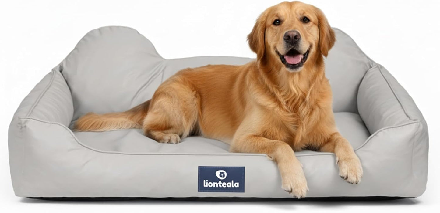 EarsUp Dog Bed 43Inch Leather Dog Sofa, Detachable Orthopedic Puppy Beds, Rectangle Pet with Non-Slip Bottom, Waterproof, Machine Washable (Gray)