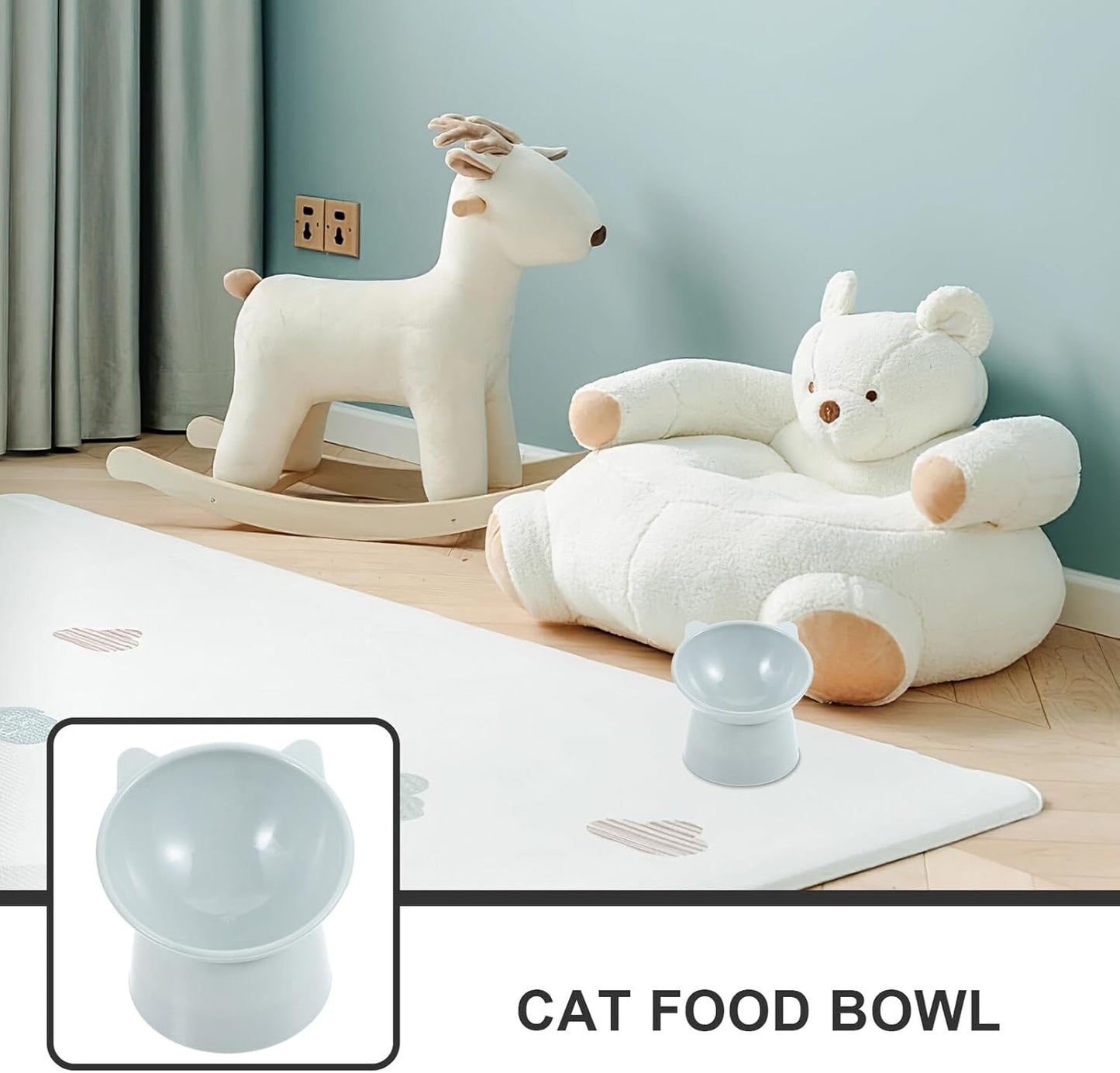 Raised Cat Food Bowl Ergonomic Design Elevated Plastic Cat Feeding Bowl with Neck Protection Slow Feeder Shallow Dish Grey