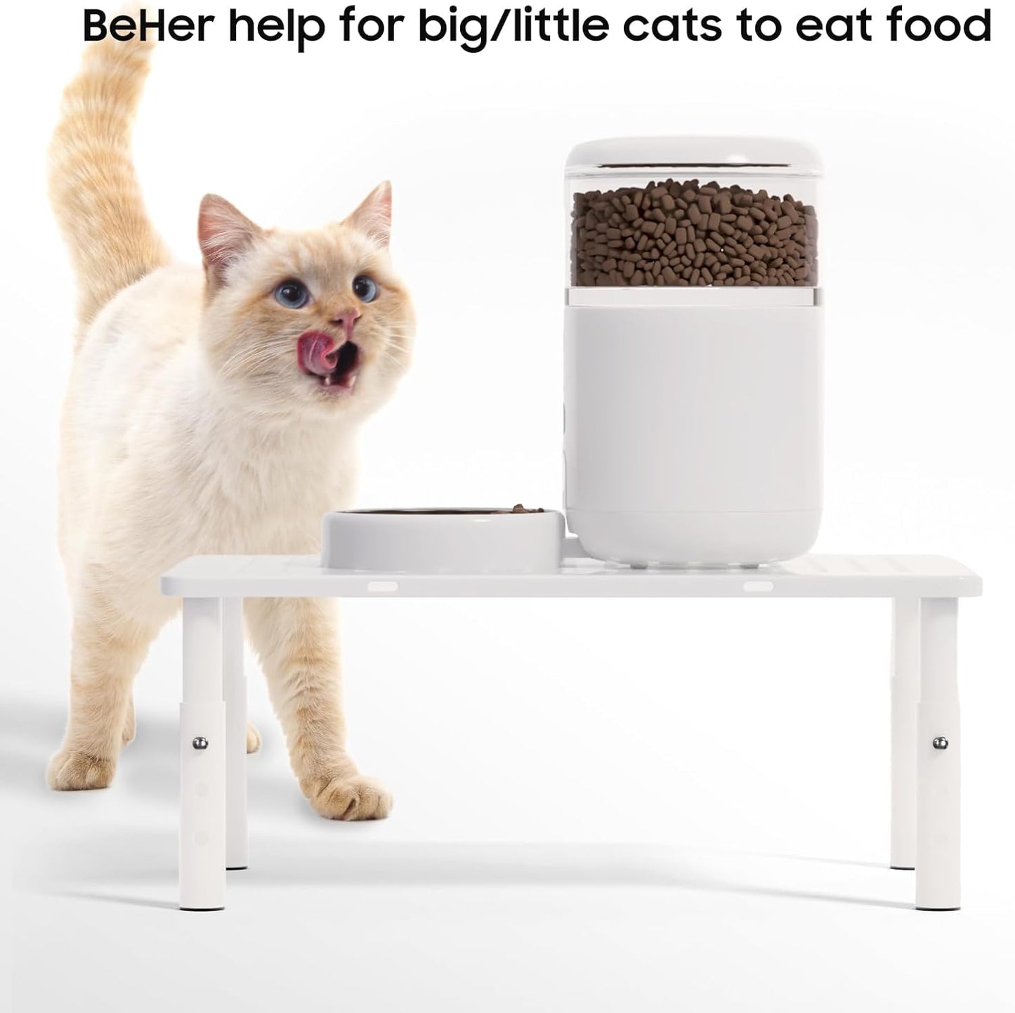 ‌Adjustable Automatic Cat Feeder Stand - Non-Slip Elevated Holder for Cats/Puppies, Fits Most Automatic Feeders & Water Dispensers, White(Holder ONLY)