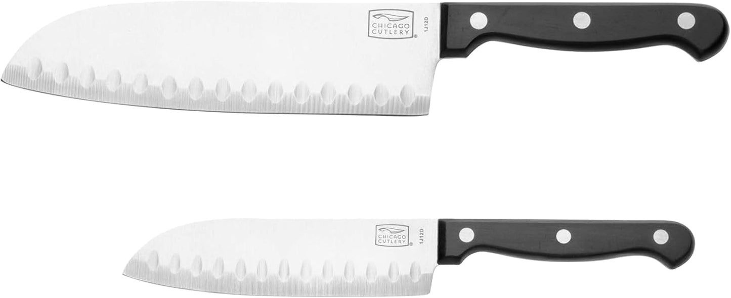 Chicago Cutlery 2-Piece Stainless Steel Triple Rivet Polymer Handles Essentials Partoku/Santoku Set, Black