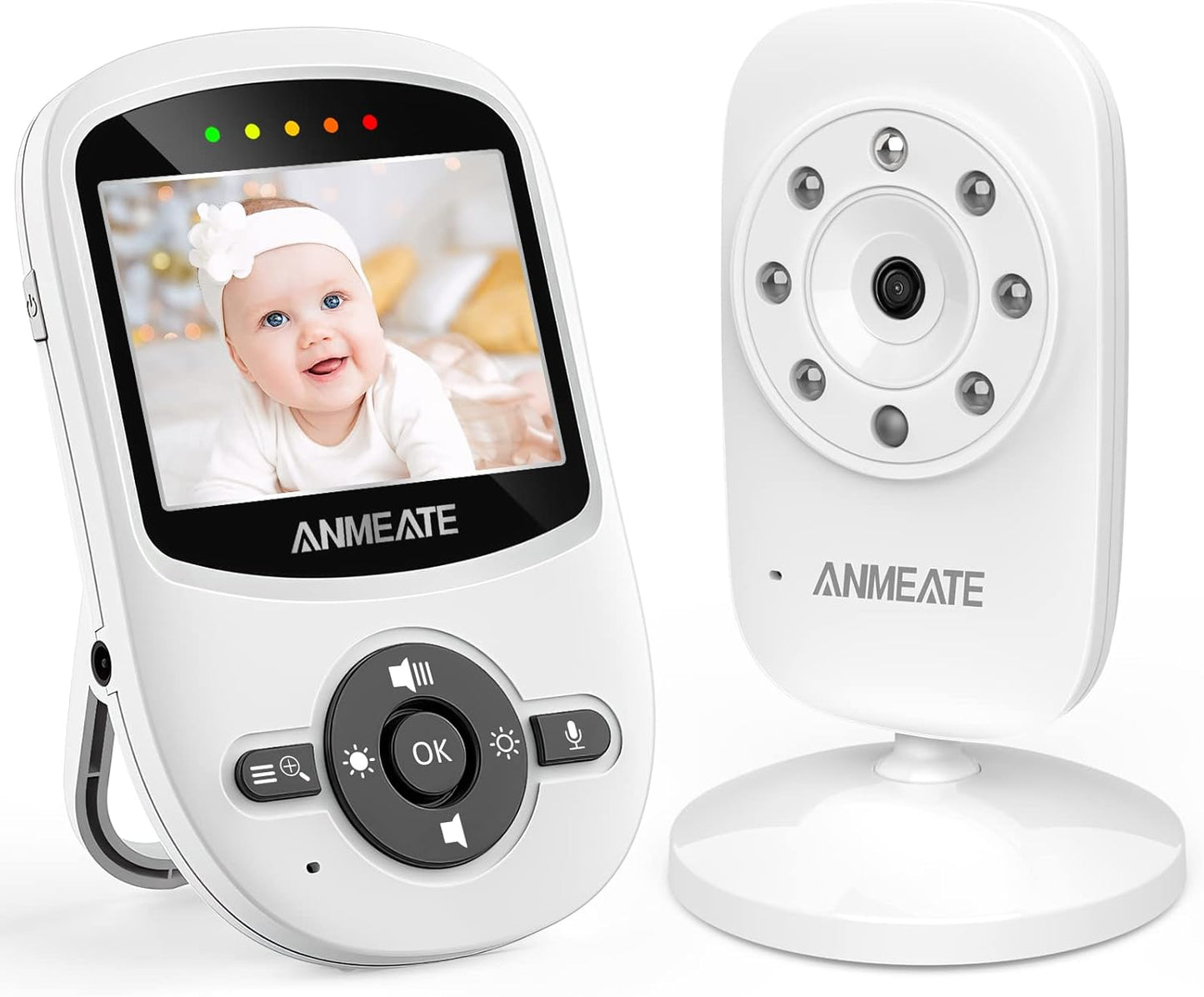 ANMEATE Video Baby Monitor with Digital Camera, Digital 2.4Ghz Wireless Video Monitor with Temperature Monitor, 960ft Transmission Range, 2-Way Talk, Night Vision, High Capacity Battery（1 Camera）