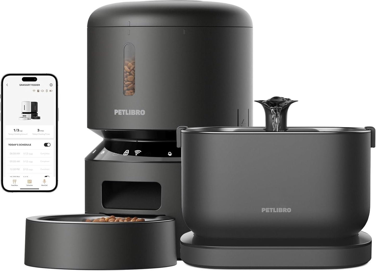 PETLIBRO 5L Wi-Fi Automatic Cat & Dog Feeder Low-Food Sensor, Freshness Preservation with APP + 2.5L Cordless Smart Cat Water Fountain with Battery Operated, Stainless Steel Tray, BPA-Free, Easy-Clean