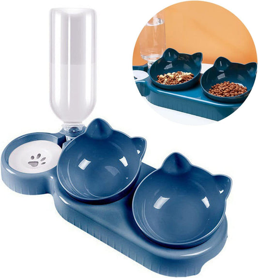 Pet Food Feeder and Waterer Detachable Anti-overturning Bowl Anti-Leak Water Fountain- Slanted Raised Bowl