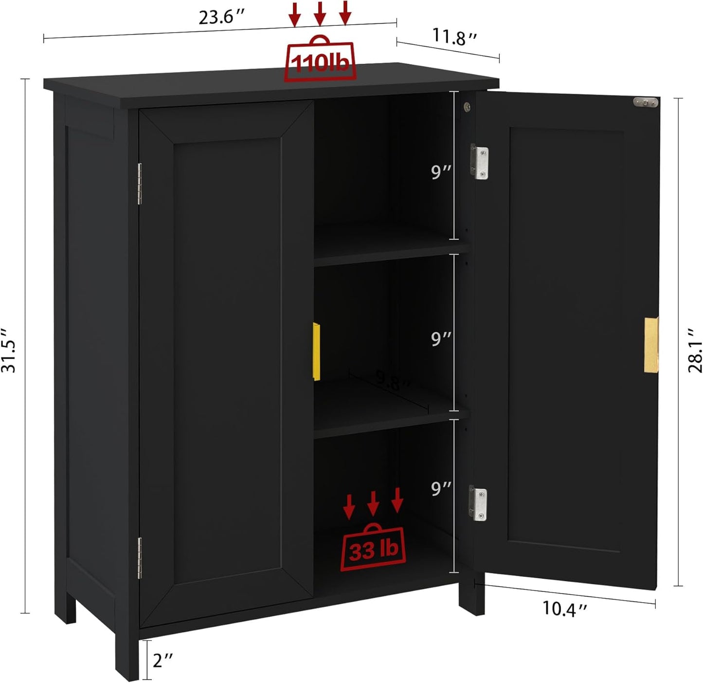 TaoHFE Black Bathroom Storage Cabinet,Bathroom Cabinets Freestanding with 2 Doors,Towel Cabinet for Bathrooms,Restroom Cabinets,Small Storage Cabinet for Office,Restaurant,Living Room