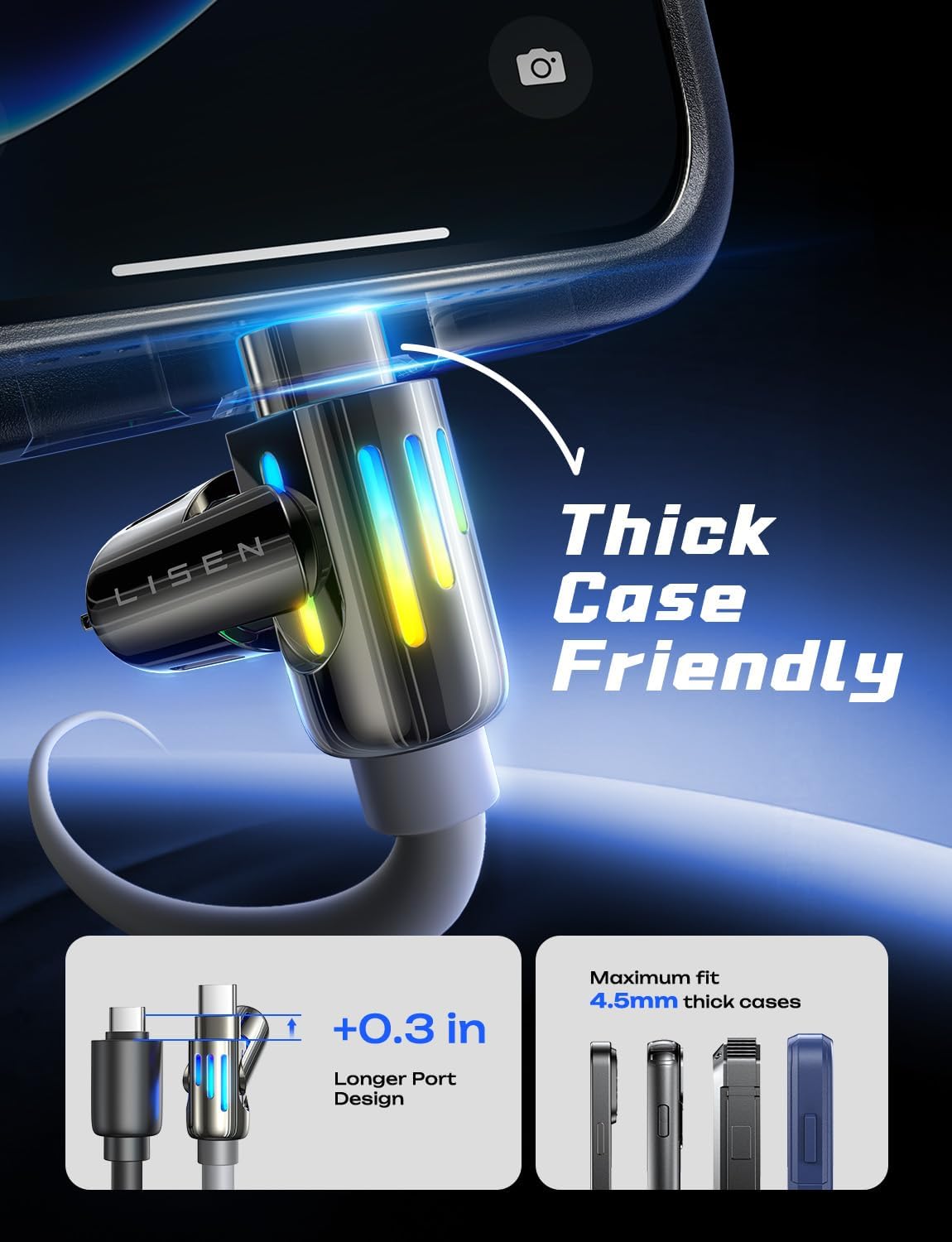 LISEN USB C to Lightning Cable, Chubby 240W 4 in 1 Charging Cable 6.6FT, USB A/C to C/Lightning with Light iPhone Charger for iPhone 17 16 15 14 Pro Max/M5 MacBook Air Pro/iPad/Samsung S25/Switch/PS5