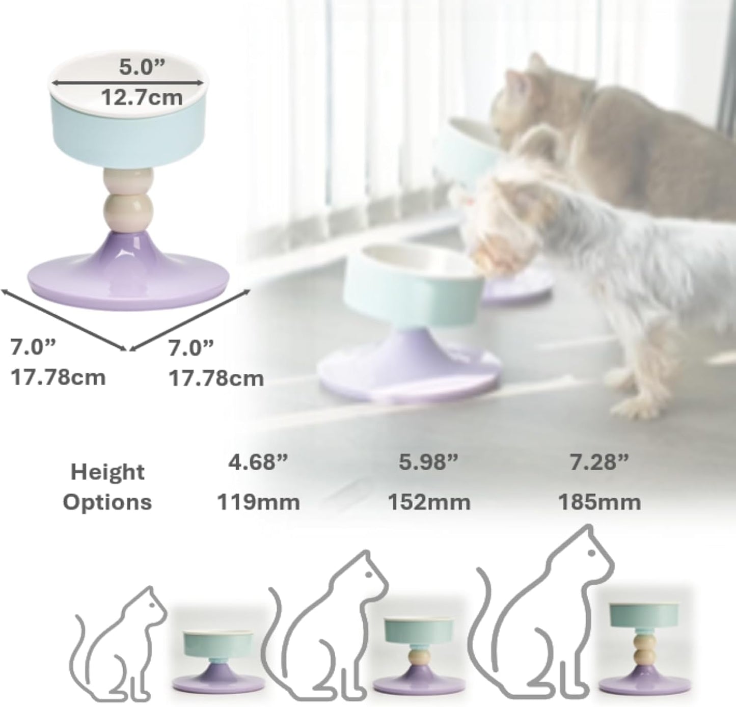 Adjustable Elevated Ceramic Cat Bowl – Durable, Tiltable, Non-Slip, and Easy to Clean for Indoor Cats and Small Dogs (Pastel Tricolor)