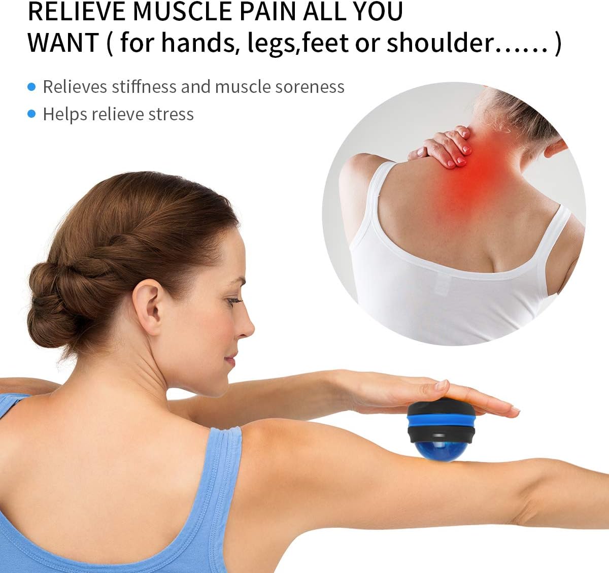 Coolrunner Massage Ball, Manual Roller Massager, 2-Pack Handheld Self Massage Therapy and Relax Full Body Tools for Sore Muscles, Shoulders, Neck, Arms, Legs, Back, Foot, Body (Blue+Purple)