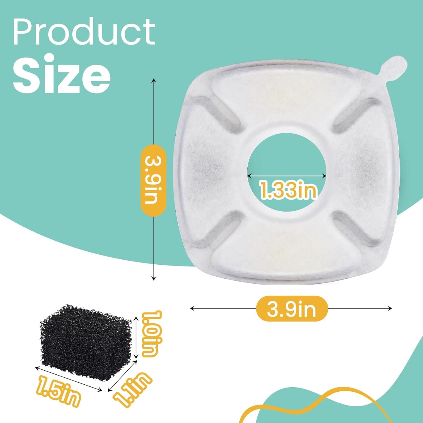 24 Pcs Cat Water Fountain Replacement Filters, Compatible with Veken 95oz/2.8L Automatic Pet Fountain - 12 Pack Water Fountain Filters & 12 Pack Pre-Filter Sponges