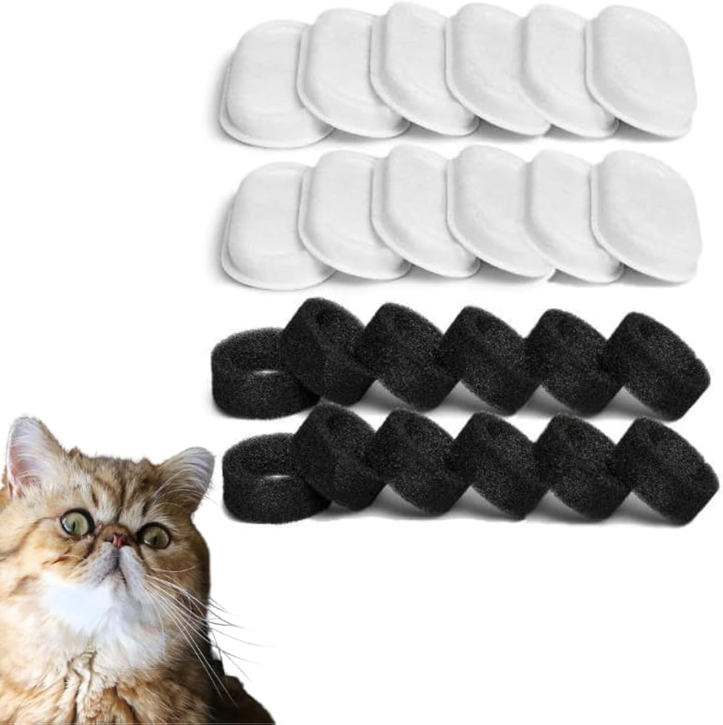 Cat Water Fountain Filters,12 Filters with 12 Sponges- Replacement Filters for Stainless Steel Cat Water Fountain PLWF003 & PLWF006