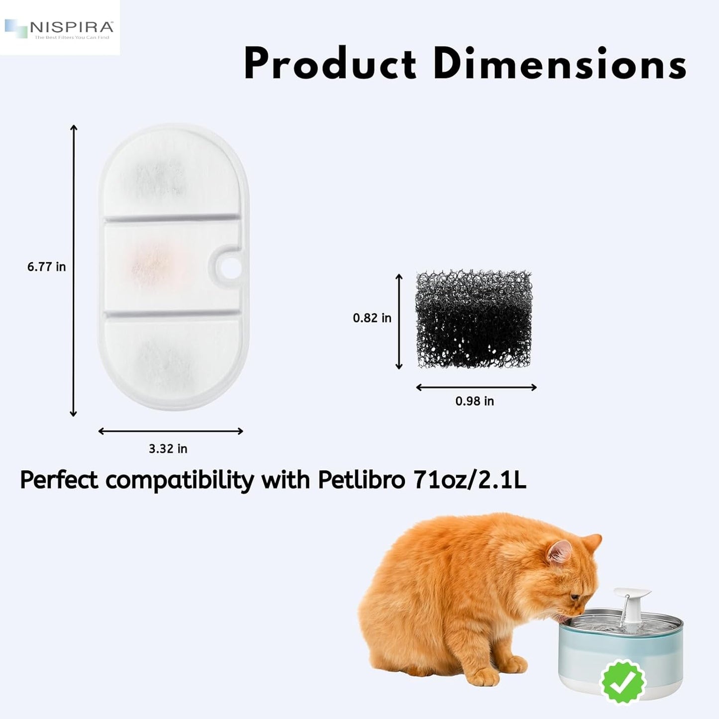 NISPIRA PLWF002 Cat Water Fountain Activated Charcoal Water Filter Kit Replacements with Spongies Compatible with Petlibro 71oz/2.1L,12 Packs