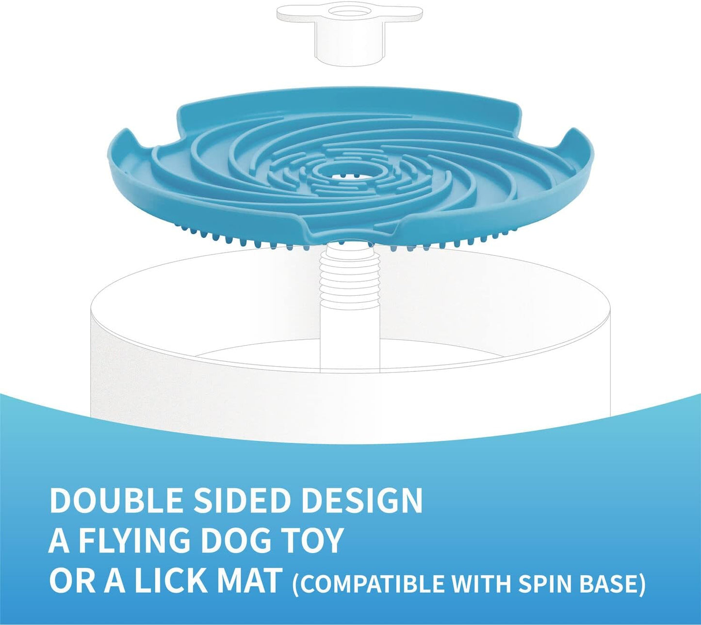 PetDreamHouse Spin Disc Dual Texture Dog Lick Mat, Slow Feeder & Frisbee Dog Toy, Use Standalone or with Spin Bowl Base, for All Dogs, Blue