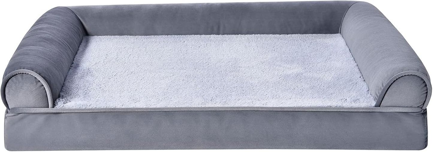 Amazon Basics Living Room Couch Dog Bed with Premium Foam, Non-Slip Bottom, Removable Washable Cover, Supportive Pressure-Relief for Dogs up to 30lbs, Medium (30" x 20"), Grey