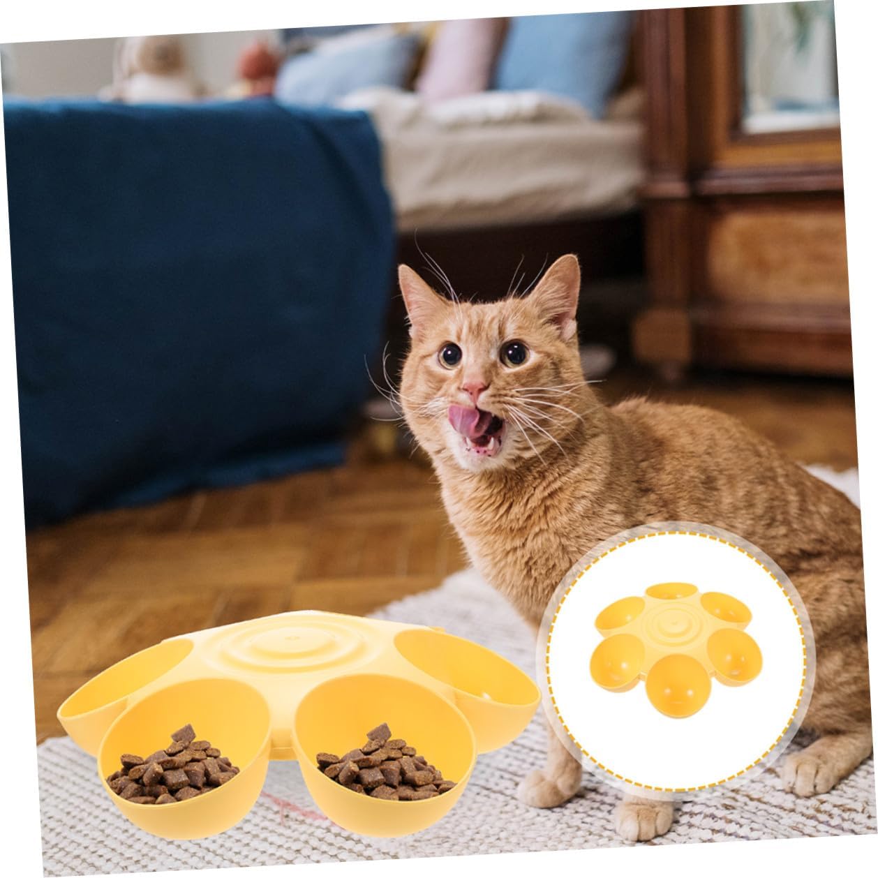 Milisten 2pcs Flower Petal Shaped Pet Feeder Bowls, 6-Compartment Plastic Food and Water Dishes, Non-Skid Reusable Indoor Cat and Dog Feeding Supplies, Portable Yellow Bowls for Multi-pet