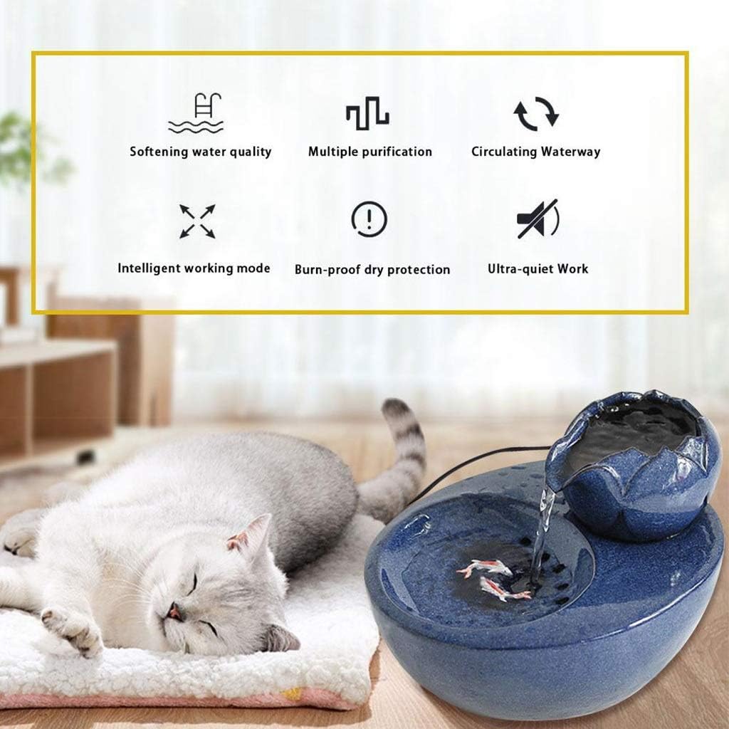 Cat Water Fountain Super Mute Ceramics Pet Water Dispenser for Cat and Small Dogs (Color : Blue) (Brown)