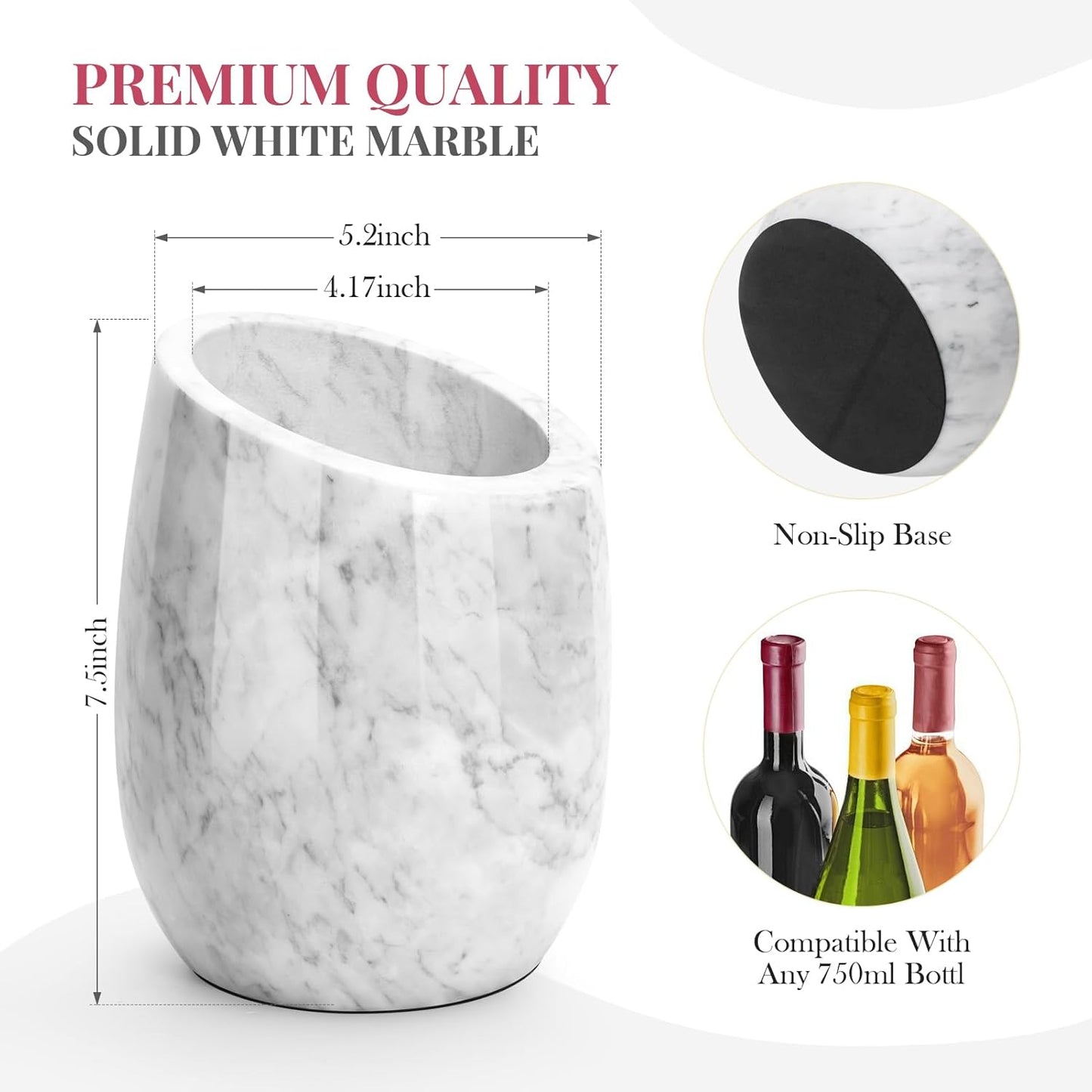 ZORMY Premium Marble Wine Chiller Bucket, Wine and Champagne Cooler, Wine Bottle Ice Chiller, 750ml Bottle Cooler, Home Bar & Kitchen Decor, Ideal Gift for Wine Lovers