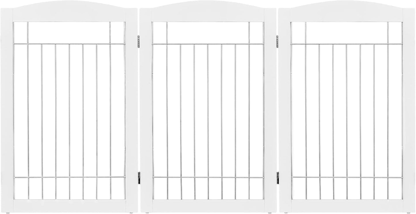 Spirich Freestanding Wire Pet Gate for Dogs, Tall Dog Gate for The Houes, Doorway, Stairs, Pet Puppy Safety Gate with Sliver Wire 60 Inches Extra Wide, 30 Inches Tall, 3 Panels, White
