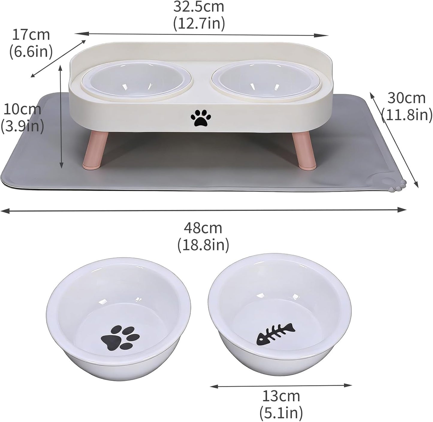 Cat Bowls Elevated,Cat Food and Water Bowl Set,Pet Feeding Raised Stand for Cats Dish Indoor Small Feeder Proof Double Dishes Kitten Station Gatos Dining Spill Holder Kitty Table Ceramic Feed Bowl