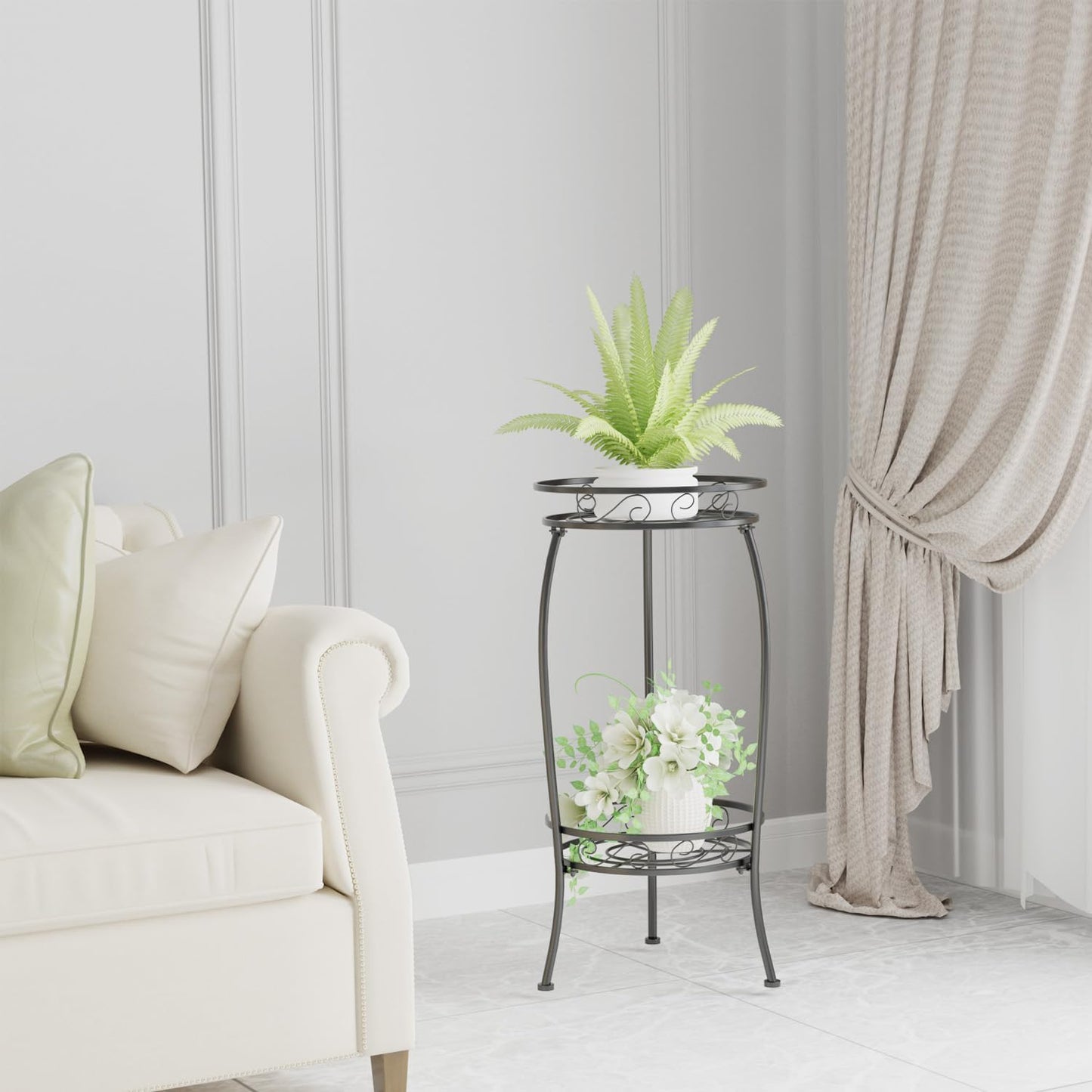 Plant Stand Indoor Outdoor, 2 Tier 27" Tall Metal Plant Stand Shelf, Heavy Duty Flower Pot Shelf for Corner, Patio, Garden, Office, Living Room