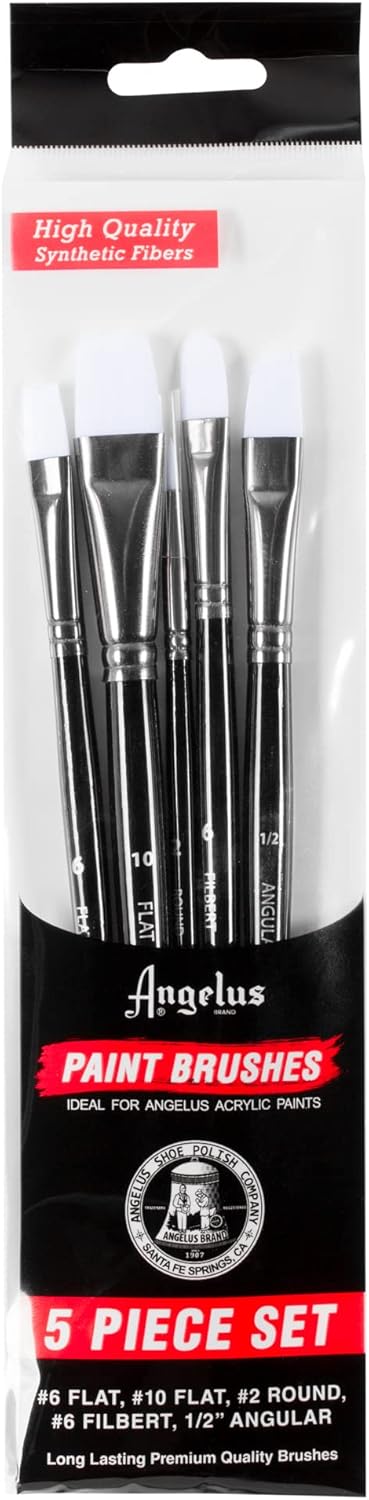 Angelus Paint Brush Set Round Flat Angular Artist Acrylic Paint Brush Set Shoe paint Brush set (5 pcs)