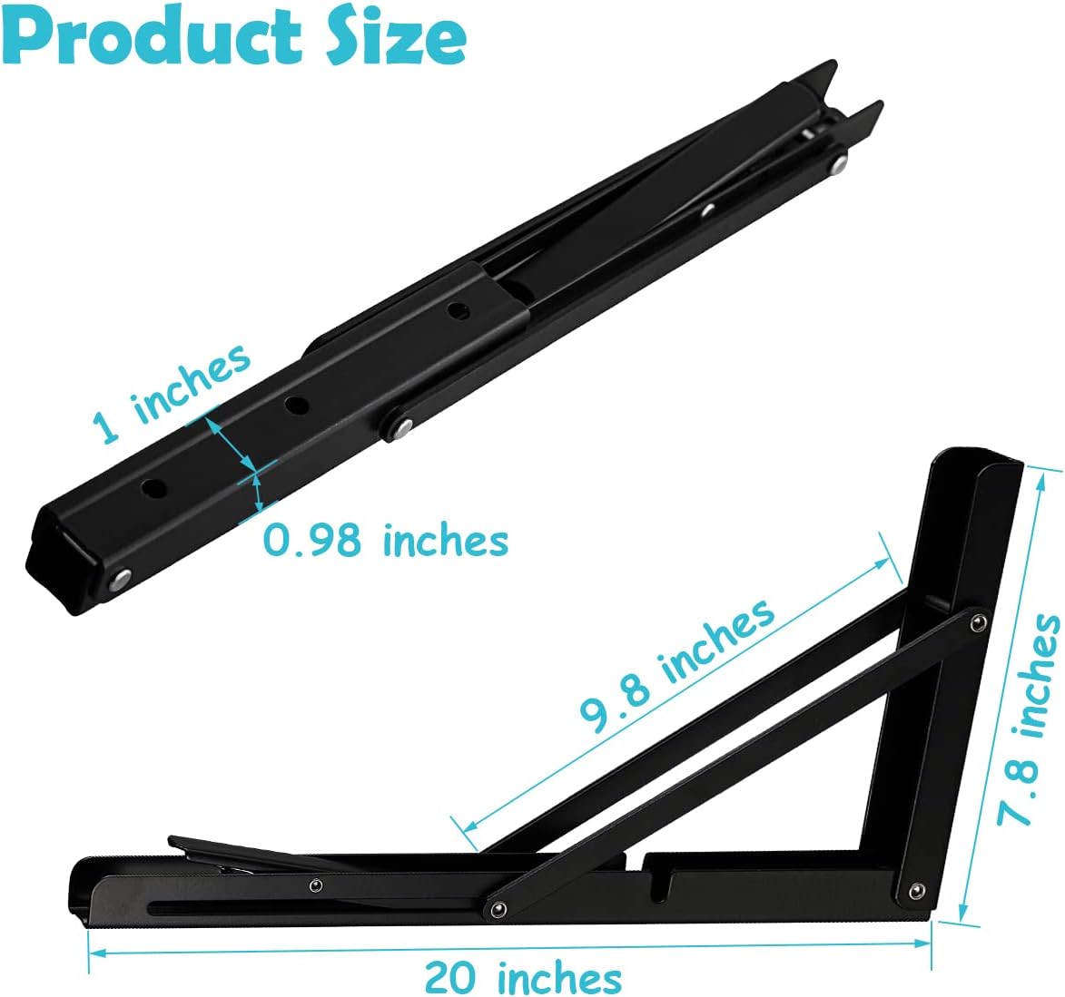CLT 20" Black Folding Shelf Brackets Max. Load 550 lb, Heavy Duty DIY Wall Mounted Shelf Bracket Space Saving for Table Work Bench, Pack of 2