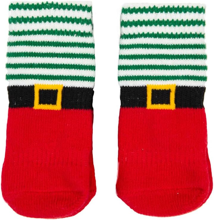 Talking Tables Anti Slip Christmas Dog Socks with Red & Green Elf Design | Pack of 4 Paw Protectors Size Small - Mediums, Festive Pet Accessories for Winter