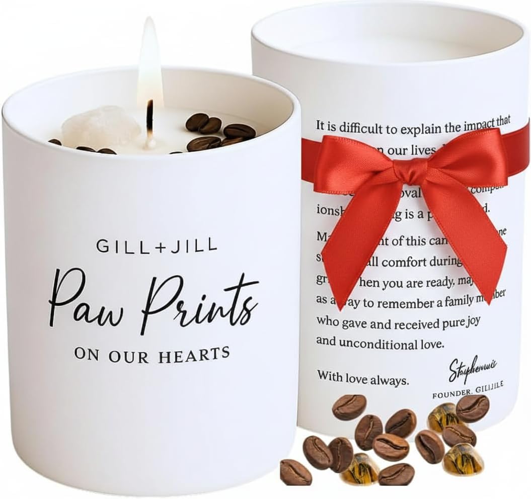Premium Paw Prints Pet Memorial Candle – Paraffin-Free Soy Wax, Dog Memorial Gifts for Loss of Dog, Pet Loss Sympathy & Bereavement Gift, Rainbow Bridge Remembrance Gift for Grieving Pet Owner