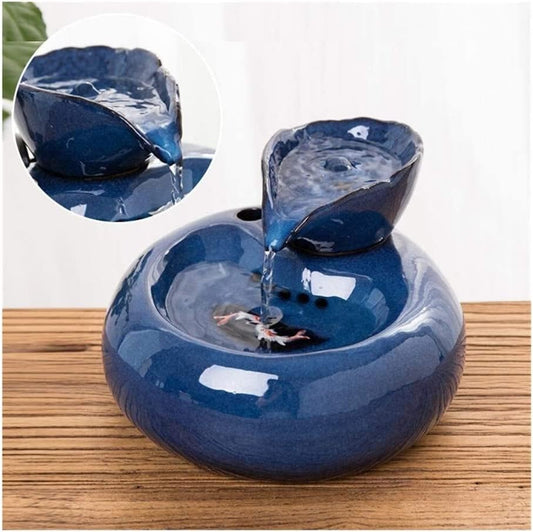 Fountain Pet Water Fountain, Ceramics Dog andCat Pet Fountain, Pet Water Dispenser with 6PCS Carbon Filter Water Bowl,UltraQuiet Pump 1.5L Pet Water Dispenser (Color : Blue)