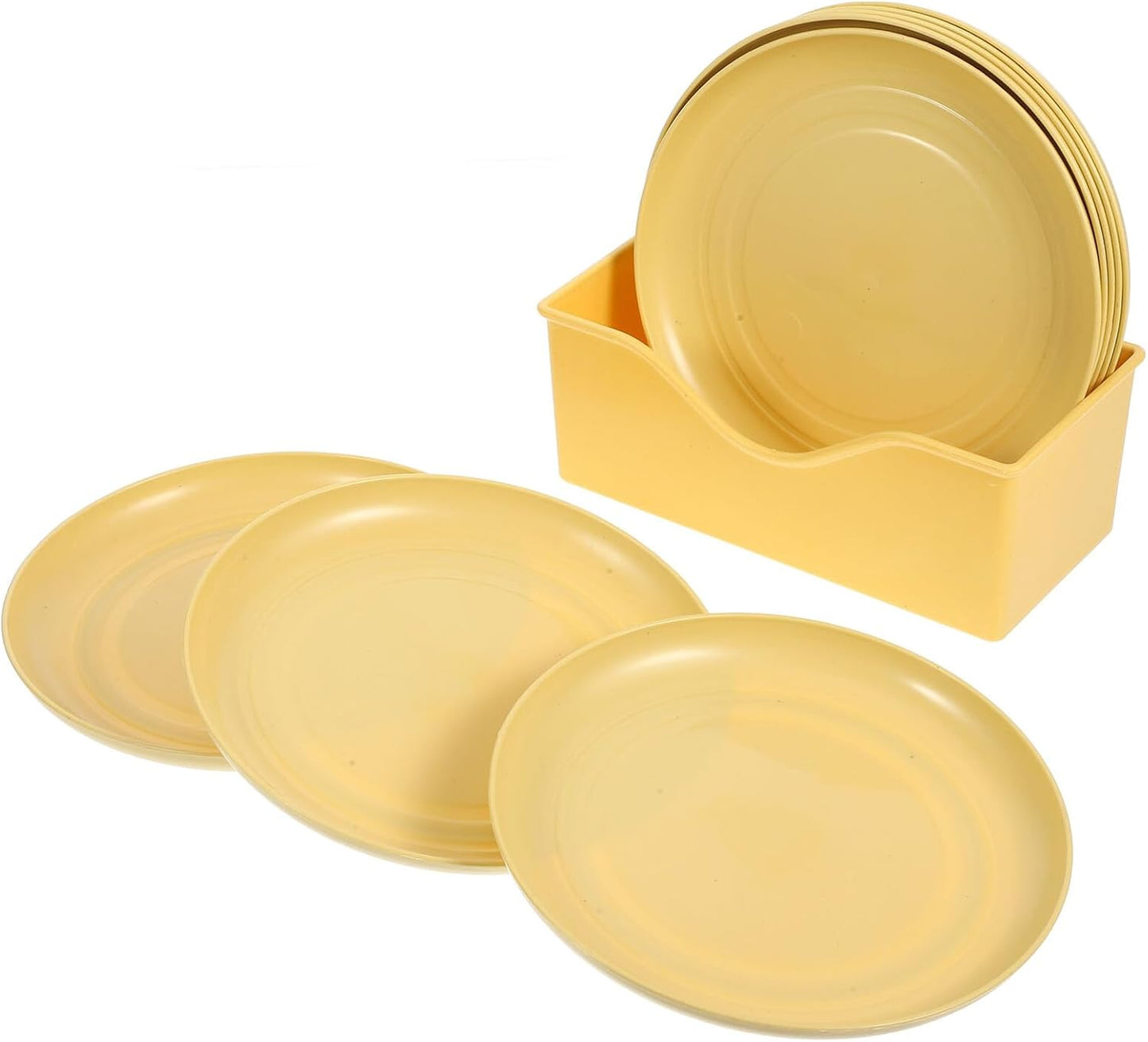 FAVOMOTO 8pcs Light Yellow Plastic Cat Bowls Set with Shallow Round Plates and Feeding Base, Anti-Whisker Fatigue Kitten Food Dishes for Indoor Small Cats and Short-Legged Pets