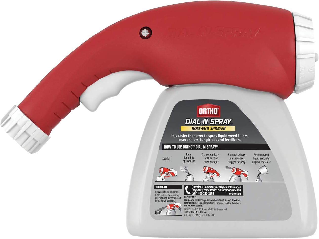 Ortho Dial N Spray Hose-End Sprayer - For Liquid Weed Killer, Insect Killer and Fungicide, Hose Fertilizer Sprayer with 14 Dilution Settings