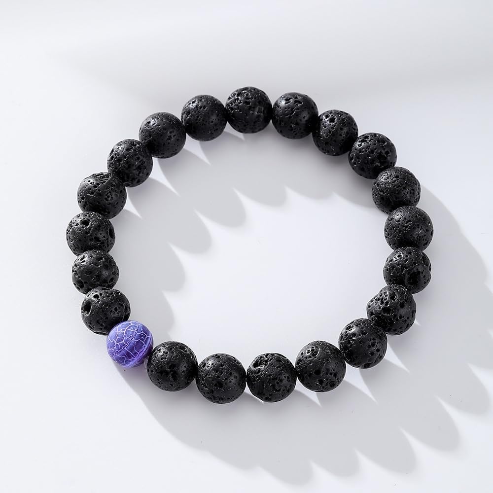 FORUBUS 2Pcs Lava Rock Beaded Bracelet Set – Essential Oil Diffuser Jewelry with Natural Stone Beads for Aromatherapy, Yoga, Meditation, and Stress Relief, Stretchy Bracelets for Women Men