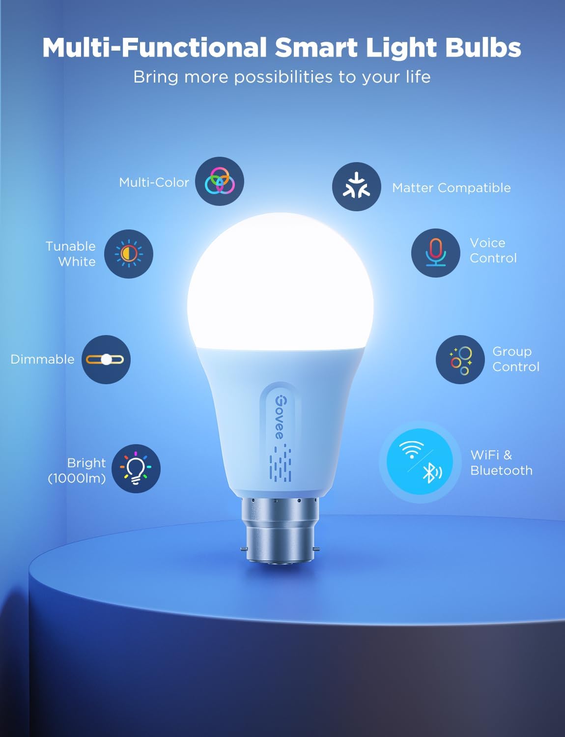 Govee LED Smart Light Bulbs, 1000LM Color Changing Light Bulb, Wi-Fi & Bluetooth Light Bulbs, Work with Alexa and Google Assistant, Dimmable RGBWW A19 75W Equivalent Smart Bulbs, 2 Pack