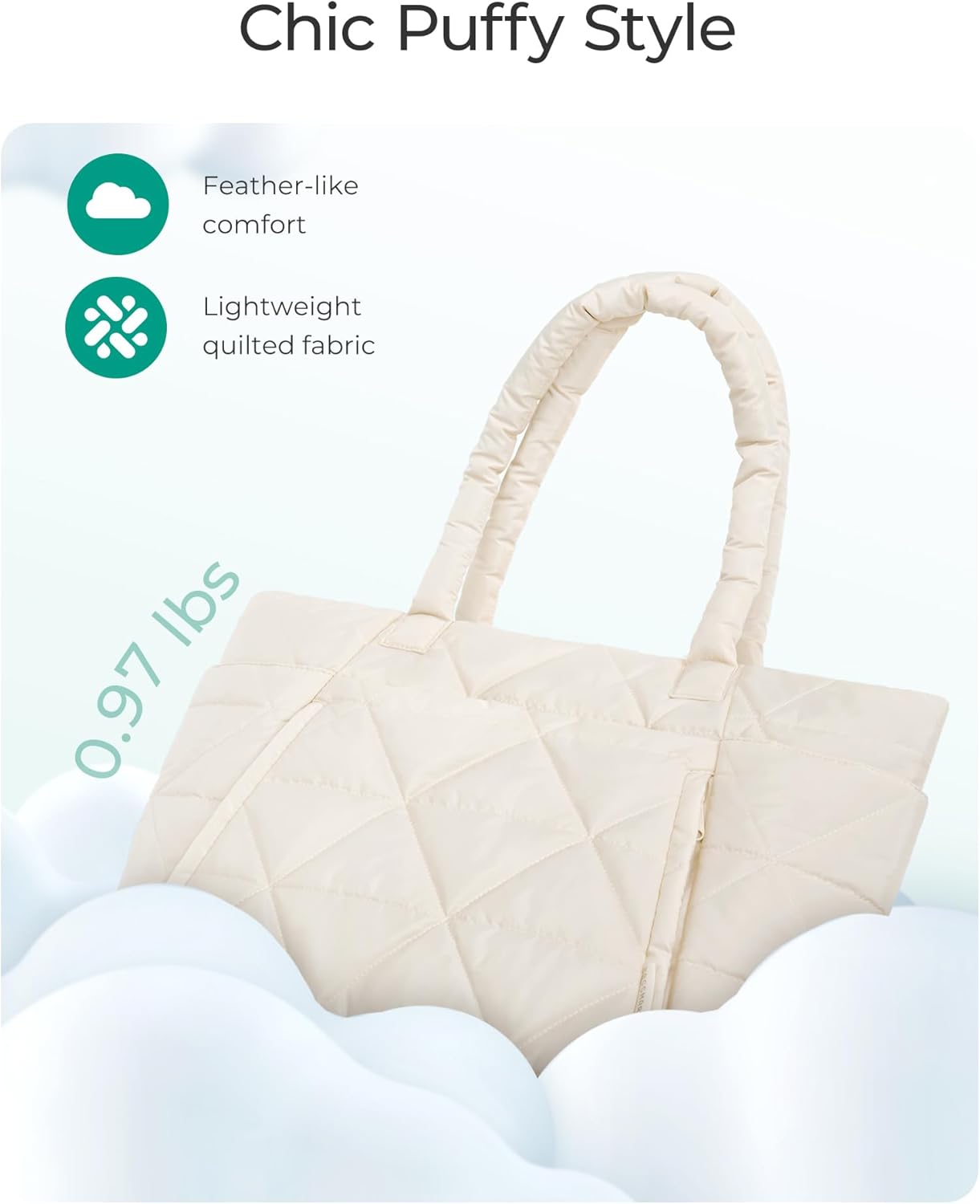 BAGSMART Tote Bag for Women, Puffer Tote Bag with Zipper, Large Quilted Shoulder Bag with Compartments for Travel, Work, Gym