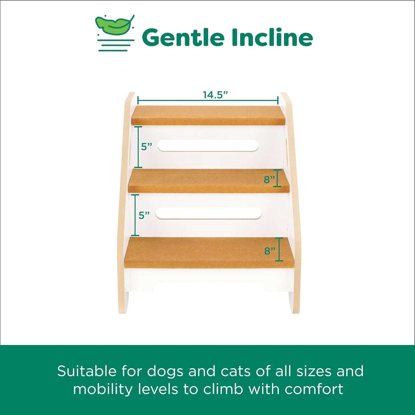 17-inch Three Step Pet Stairs - White/Tan