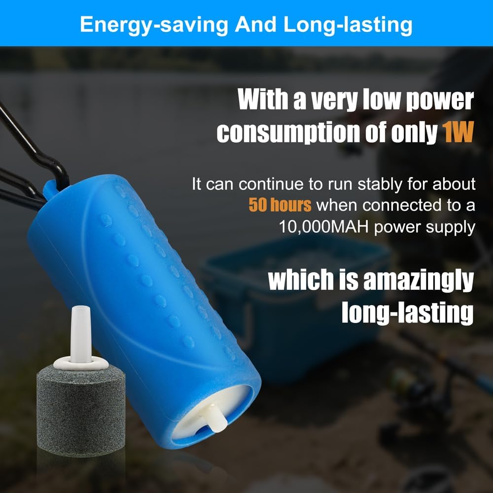 USB Mini Aquarium Air Pump Ultra Quiet Fish Tank Air Pump with Black Hanging Clasp Portable Aquarium Oxygen Aerator Pump Includes Fish Tank Airline Tubing and Air Stone(1W/2W/3W)