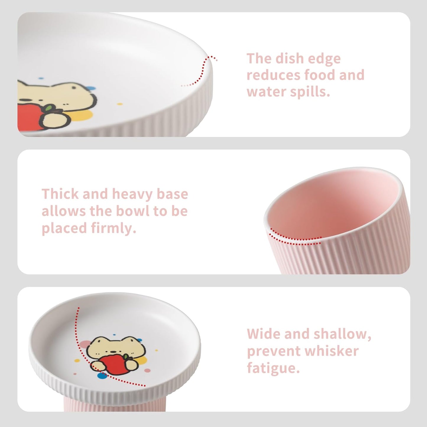 Raised Ceramic Cat Bowl with Tall Stand – Extra Wide Shallow Cat Food Dish for Whisker Fatigue Relief & Anti-Vomiting, Safer Than Plastic, Heavier Than Metal, Lead-Free Dishwasher Safe