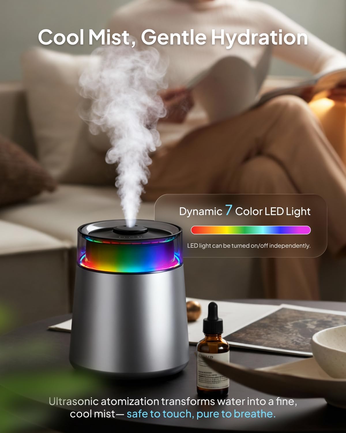 7L Ultrasonic Stainless Steel Cool Mist Humidifier for Bedroom & Large Room, Top Fill, Ultra Quiet 24dB, 3 Mist Levels, Easy Clean Dishwasher Safe Humidifier for Living Room Office